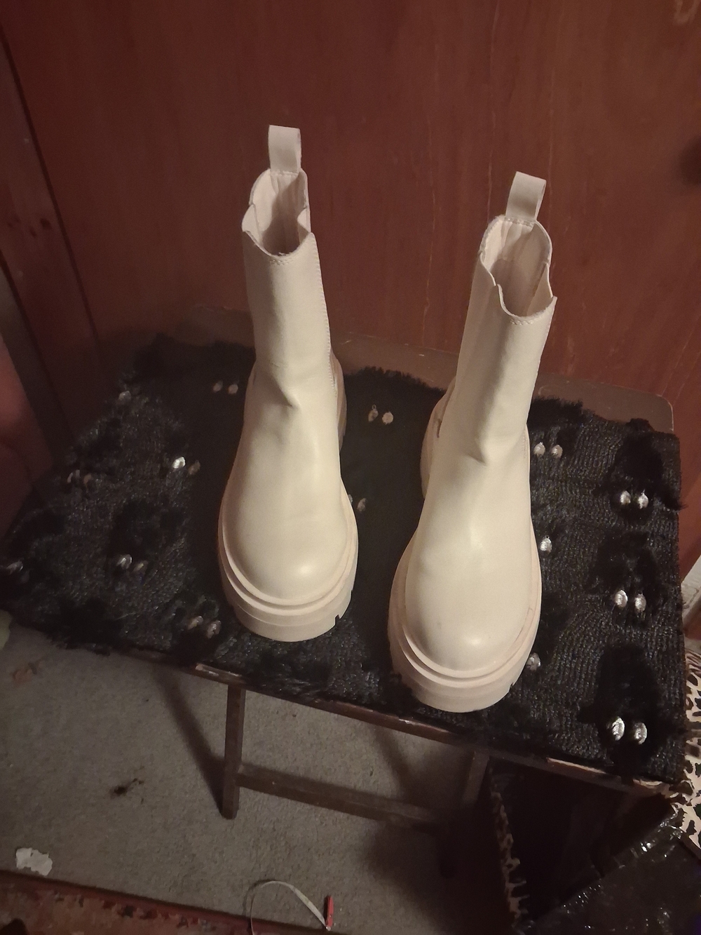 Women's Cream Platform Chelsea Boots - Neutral Vegan Leather. NWOT